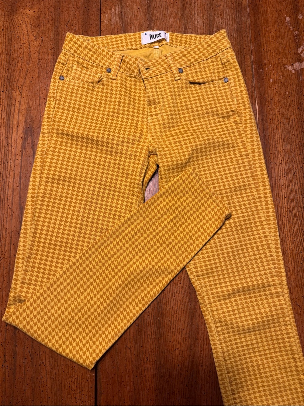 PAIGE Mustard Houndstooth Skinny Jeans